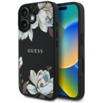 Case Guess Grained Printed Flower Pattern MagSafe for iPhone 16 black