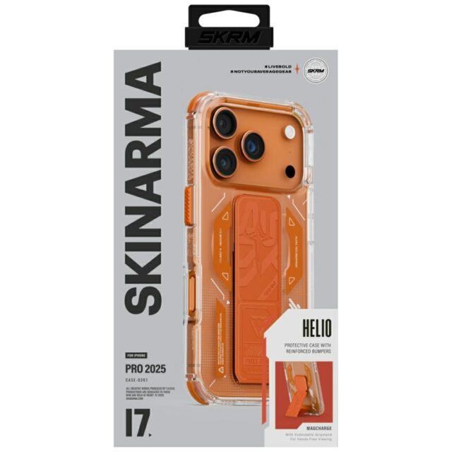 Skinarma Helio Case for iPhone 17 Pro Magnetic Charging + Grip Stand Orange - imagine 2