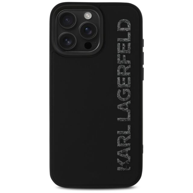 Case Karl Lagerfeld HC 3D Rubber Elongated Glitter for iPhone 16 Pro black - imagine 3