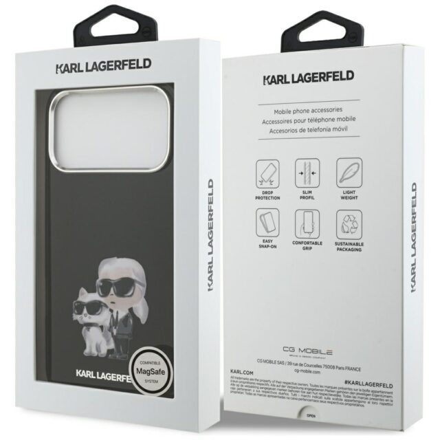 Karl Lagerfeld IML Aquarelle Karl & Choupette & Logo MagSafe Case for iPhone 17 Pro Max Black - imagine 8