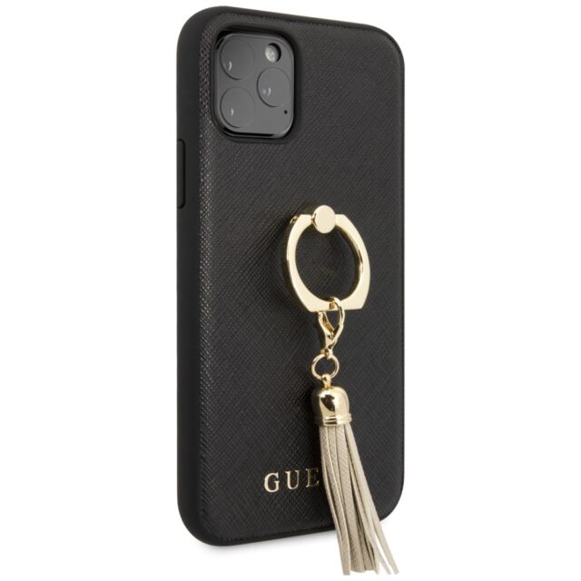 Guess GUHCN58RSSABK iPhone 11 Pro black hard case Saffiano with ring stand - imagine 5
