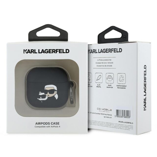 Karl Lagerfeld KLA4RUNKCHK AirPods 4 cover black Silicone Karl&Chaupette Head 3D - imagine 3