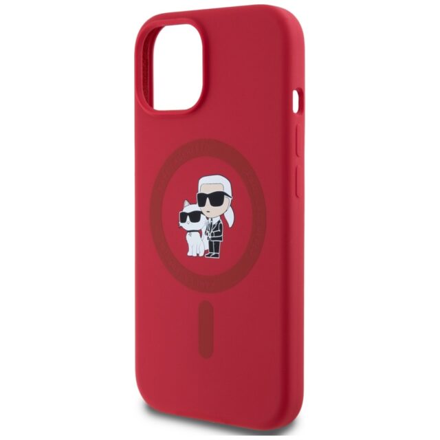 Case Karl Lagerfeld Silicone Karl&Choupette Heads Ring MagSafe for iPhone 15 red - imagine 6