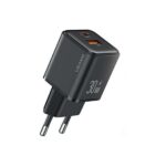 USAMS wall charger 1xUSB+1xUSB-C PD 30W 3A (only head) PD3.0 Fast Charging black X-ron Series CC187T