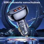 USAMS car charger 2xUSB+1xUSB-C 80W Fast Charge blue CC159CC02 (US-CC159) - imagine 2