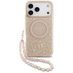 Guess IML Flowers Electro Pearl Strap MagSafe Case for iPhone 17 Pro Max Pink
