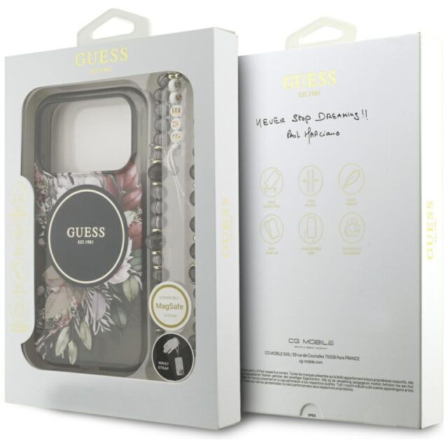Guess IML Flowers Pearl Strap MagSafe case for iPhone 17 Pro black - imagine 8