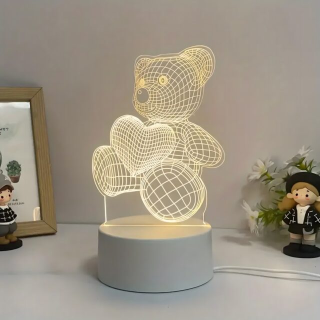 3D Heart Bear Night Light Extralink Home, Optical Illusion for Bedroom USB - imagine 3