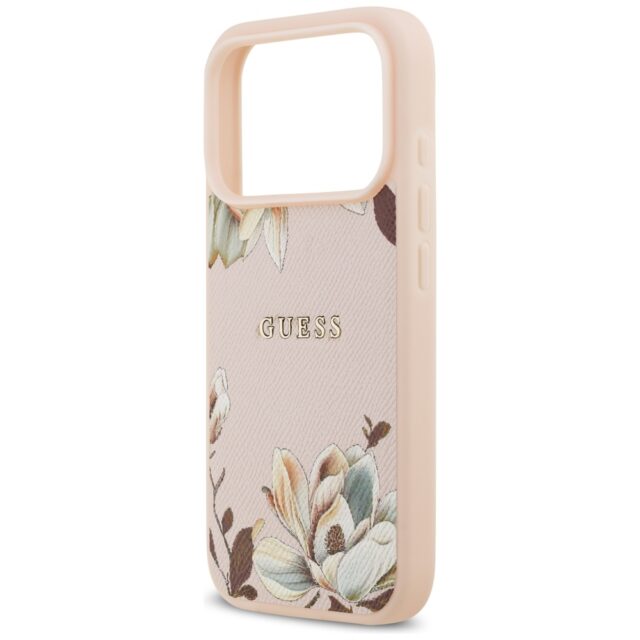 Guess Grained Flowers Classic Logo MagSafe Case for iPhone 17 Pro Pink - imagine 6