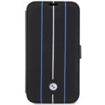 Case BMW BMBKP14X22RVSK iPhone 14 Pro Max 6.7" black bookcase Leather Stamp Blue Lines - imagine 2
