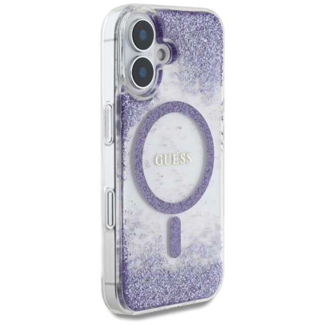 Guess HC Resin Bottom Glitter case for iPhone 16 MagSafe purple - imagine 4