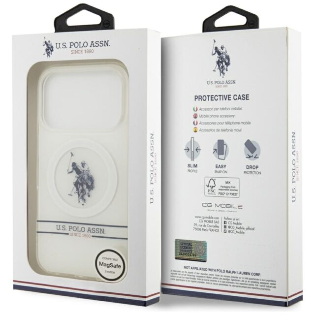 US Polo DH and Bottom Stripe Logo MagSafe Case for iPhone 17 Pro White - imagine 8