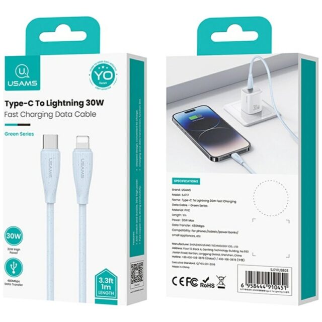 Cable USAMS Green Series SJ717 30W USB-C to Lightning 1m blue - imagine 10