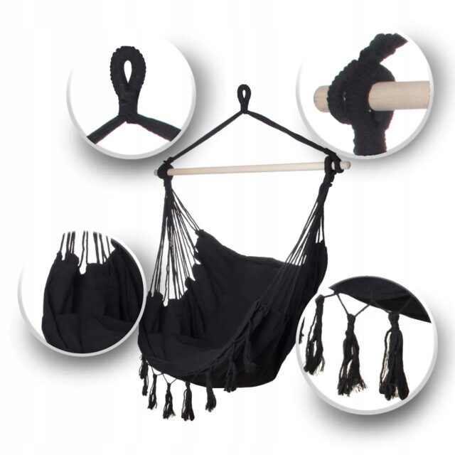 Black Forest Hammock, Brazilian Chair 100x130cm Black - imagine 4