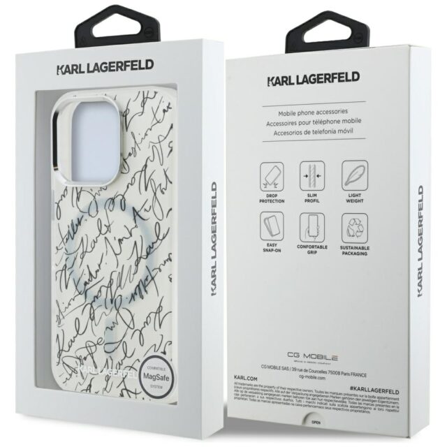 Case Karl Lagerfeld IML Karl Script Pattern MagSafe for iPhone 16 Pro Max white - imagine 8