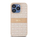 DKNY DKHCP15LPRTHSLP iPhone 15 Pro 6.1 inch pink hardcase Leather Mono Stripe & Metal Logo - imagine 3