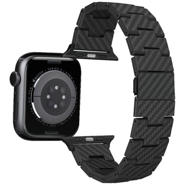 Band PITAKA Carbon Fiber Retro for Apple Watch 1/2/3/4/5/6/7/8/9/10/SE/Ultra/Ultra2 black grey - imagine 5