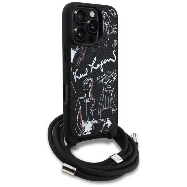Case Karl Lagerfeld Crossbody Grained    Pattern & Logo for iPhone 16 Pro Max black - imagine 3