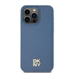 DKNY DKHMP15SPSHRPSB iPhone 15 / 14 / 13 6.1 inch blue hardcase Leather Pattern Metal Logo MagSafe