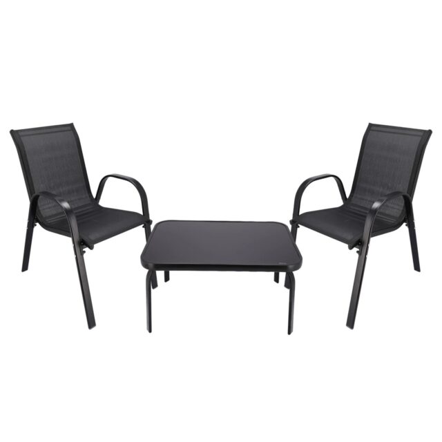 Classic Black Forest Garden Furniture Set, Textilene Two Chairs + Black Table - imagine 3