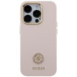 Guess GUHCP15LM4DGPP iPhone 15 Pro 6.1" pink hardcase Silicone Logo Strass 4G - imagine 3