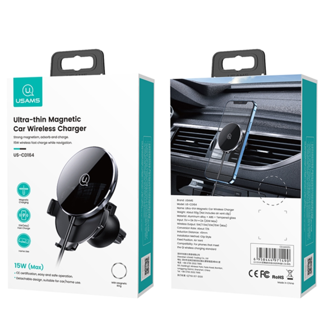 USAMS Inductive Mount US-CD164 15W 2-in-1 Magnetic for Vent black CD164DZ01 - imagine 8