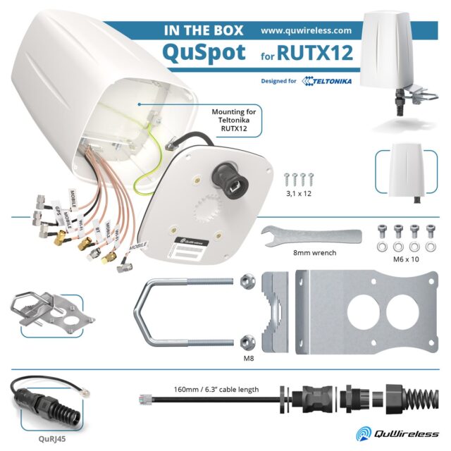QuWireless QuSpot AX12S | 2x LTE + Wi-Fi + GPS + Bluetooth Antenna | for Teltonika RUTX12/RUTX14 - imagine 4