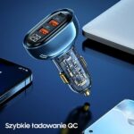 USAMS car charger 2xUSB+1xUSB-C 125W Fast Charge transparent black CC158CC01 (US-CC158) - imagine 8