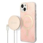 Guess Set GUBPP14SH4EACSP Case+ Charger iPhone 14 / 15 / 13 6,1" pink hard case 4G Print Ma