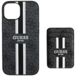 Case Guess 4G Stripes with wallet Magsafe for iPhone 15 black - imagine 4