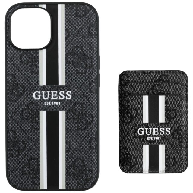 Case Guess 4G Stripes with wallet Magsafe for iPhone 15 black - imagine 4