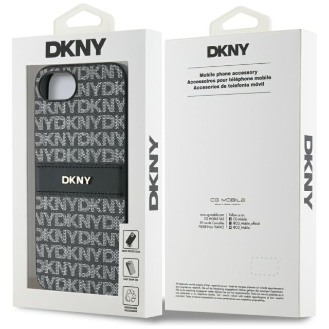 Case DKNY Repeat Texture Pattern with Tonal Stripe for iPhone 16e black - imagine 8