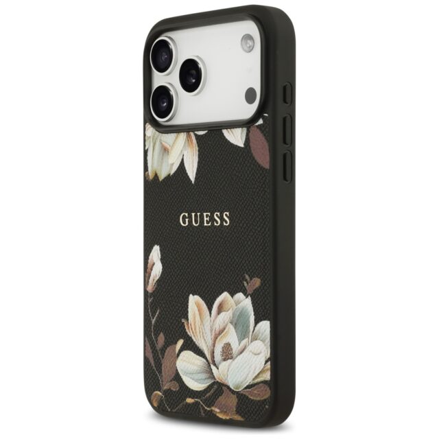 Guess Grained Flowers Classic Logo MagSafe case for iPhone 17 Pro Max black - imagine 2