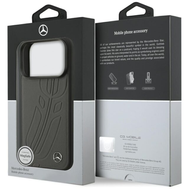 Case Mercedes Leather Large Laurel Leave MagSafe for iPhone 17 Pro antracyt - imagine 8