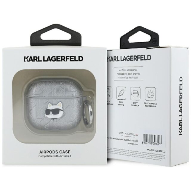 Karl Lagerfeld Monogram Choupette Head Case for AirPods 4 Silver - imagine 3