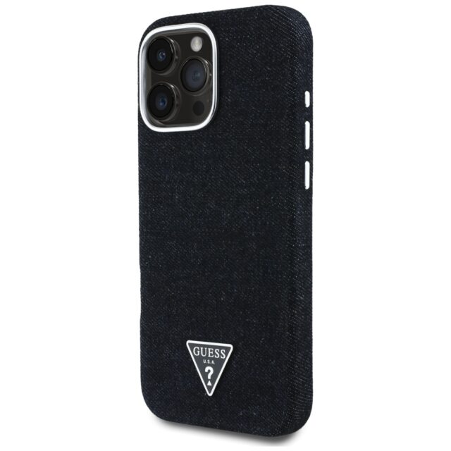 Case Guess Denim Triangle Logo MagSafe for iPhone 16 Pro black - imagine 2