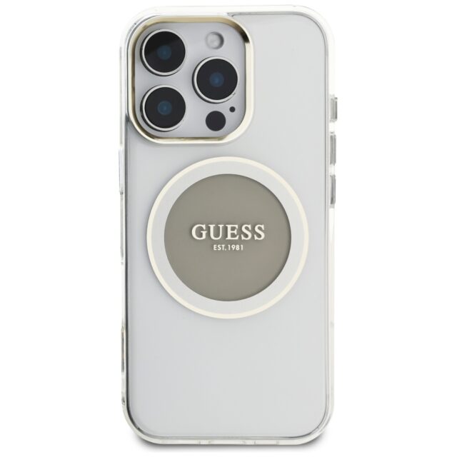 Case Guess IML Metal Colored Circle Classic Logo MagSafe for iPhone 16 Pro grey - imagine 3