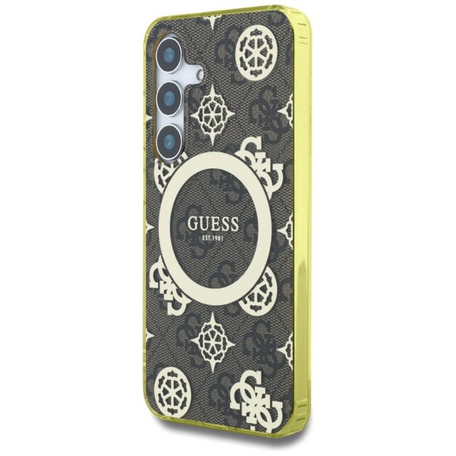 Case Guess 4G Background Gold Electroplated Peony Pattern MagSafe forSamsung Galaxy S25 brown - imagine 2