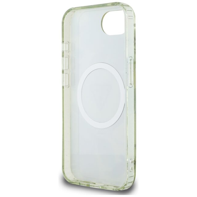 Case Guess IML Metal Glitter Flowers Triangle MagSafe for iPhone 16e green - imagine 7