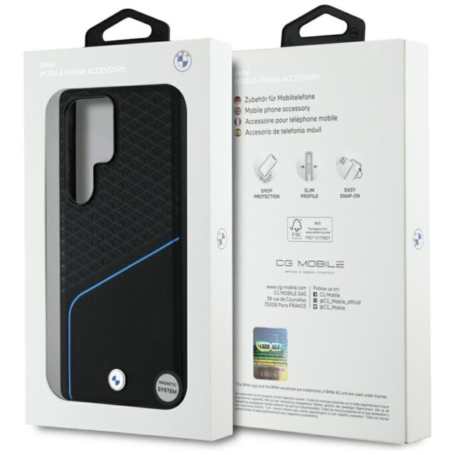 Case BMW Leather Textured and Smooth MagSafe for Samsung Galaxy S25 Ultra black - imagine 8