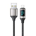 USAMS Braided Cable U78 Lightning 1.2m LED 2.4A Fast Charging silver black SJ543USB02 (US-SJ543)