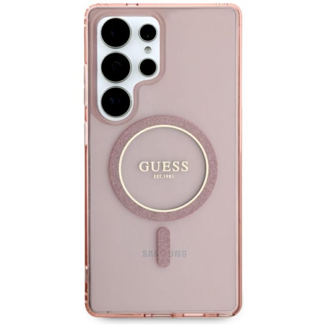 Case Guess Glitter Circle Classic Logo MagSafe for Samsung Galaxy S25 Ultra pink - imagine 3