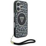 Case Guess HC IML Leopard Triangle Cord Strap for iPhone 16 MagSafe black - imagine 3