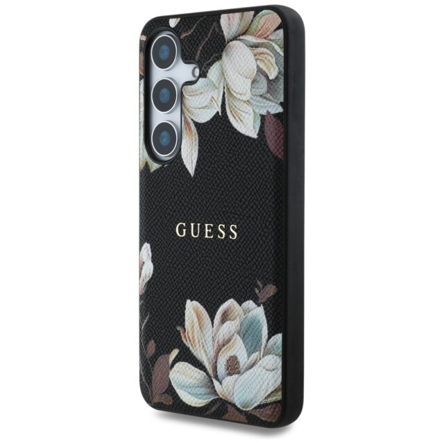 Case Guess Grained Printed Flower Pattern MagSafe to Samsung Galaxy S25 black - imagine 2