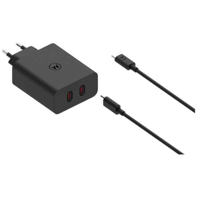 Charger wall Motorola TurboPower 125W Dual 2x USB-C with cable USB-C 1m black - imagine 3