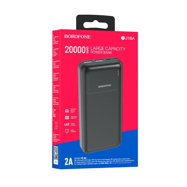 Borofone BJ16A Cube 20000mAh Black | Powerbank | Power bank, 2x USB - imagine 4
