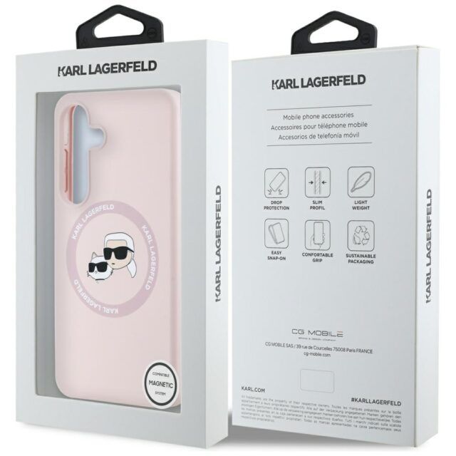 Case Karl Lagerfeld Silicone Double Heads And Circle MagSafe Samsung Galaxy S25+ pink - imagine 8