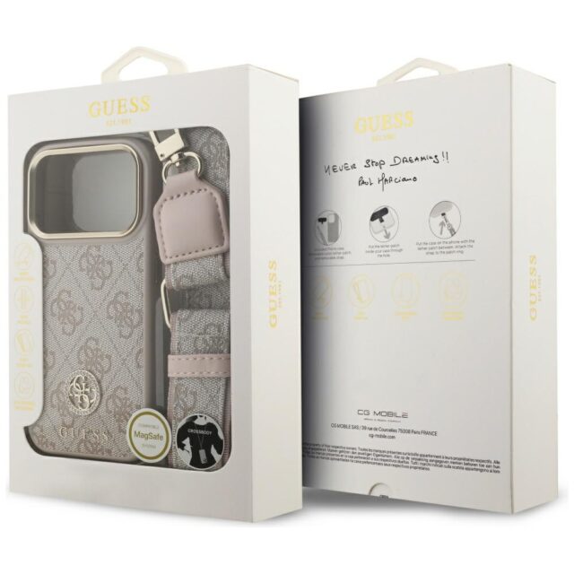 Case Guess 4G Strass Logo & Big Strap    Metal Buttons MagSafe for iPhone 17 Pro pink - imagine 9