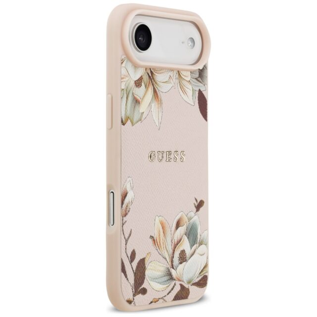 Guess Grained Flowers Classic Logo MagSafe Case for iPhone Air Pink - imagine 4