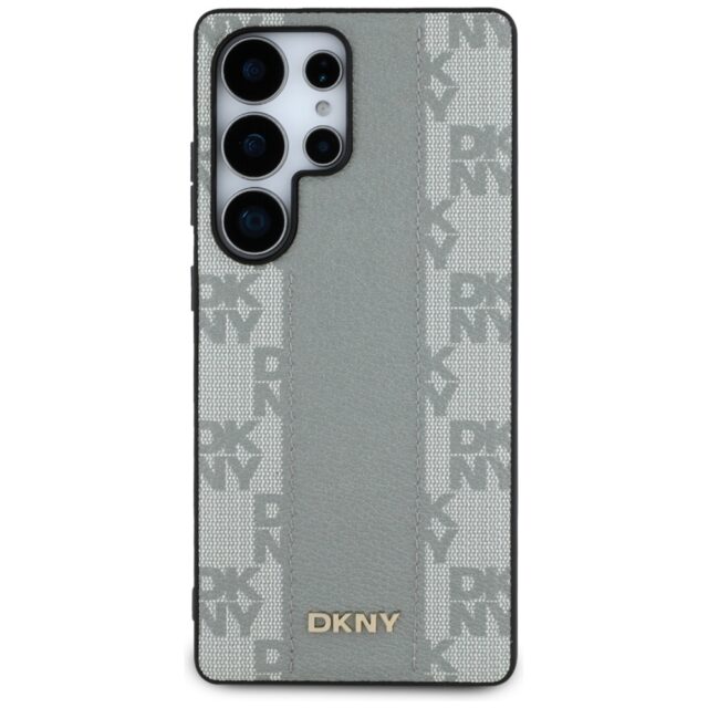Case DKNY Leather Checkered Pattern MagSafe for Samsung Galaxy S25 Ultra taupe - imagine 3